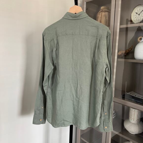 Faherty Linen Laguna Storm Doby Green Long Sleeve Shirt XL NEW Button Up Pocket - Picture 5 of 7